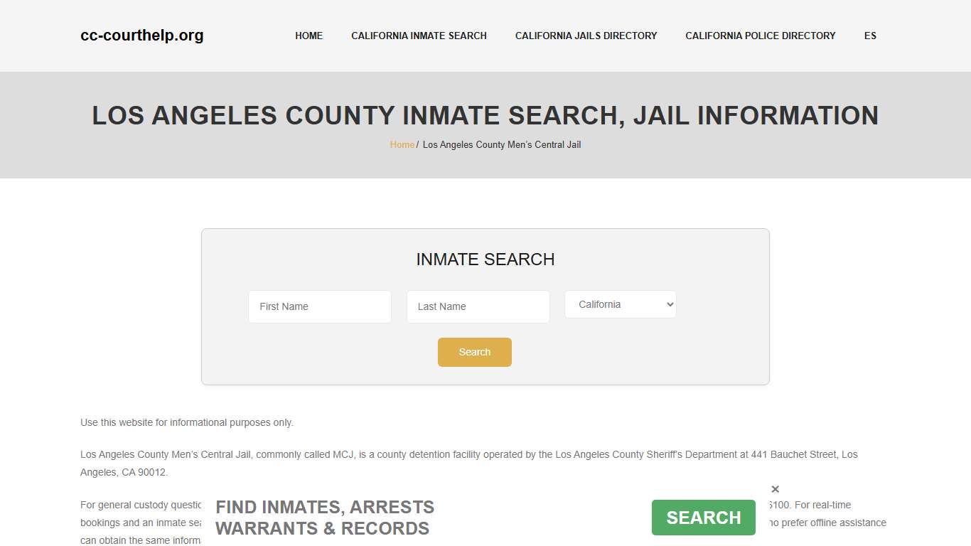 Los Angeles County Inmate Lookup, Jail Roster